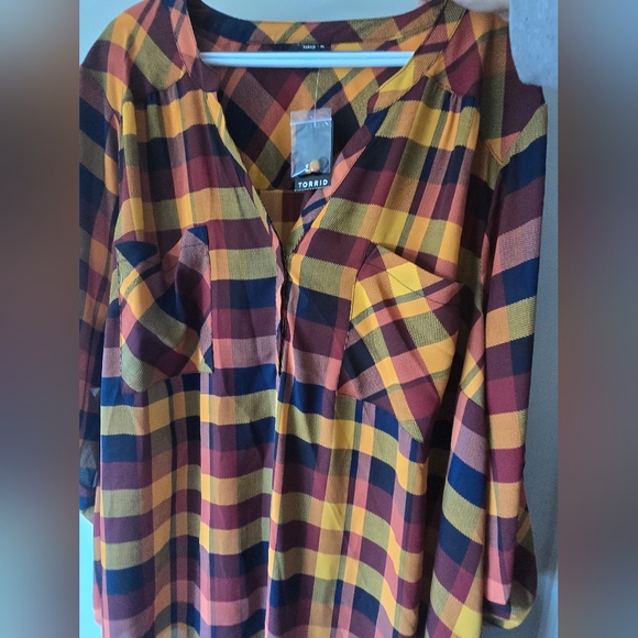 Torrid Harper Georgette Plaid top - Picture 7 of 11